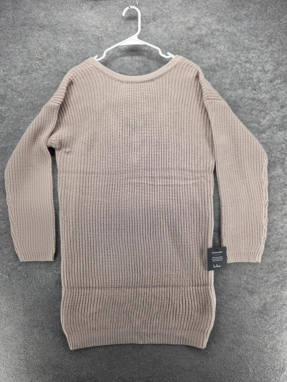 Lulus Dress Womens L Beige Short Sweater Dress V-Neck Oversized Casual